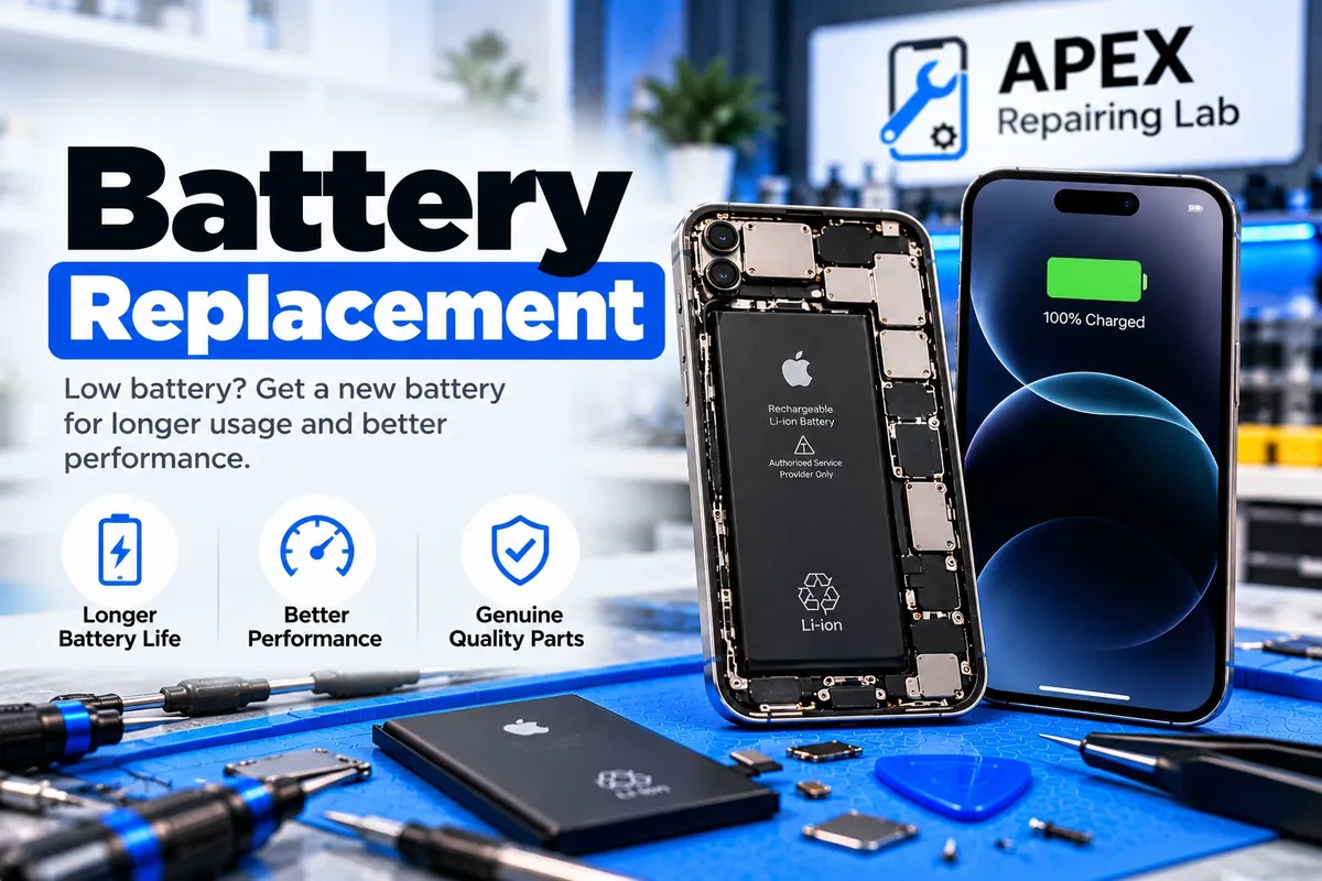 iPhone battery replacement at APEX Repairing Lab, Gulberg III, Lahore